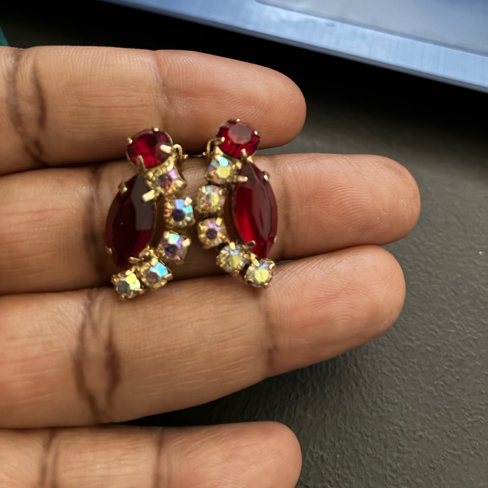 Radiant Ruby and Gold Crystal Earrings